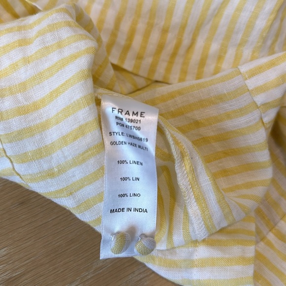 Frame Denim Linen One Shoulder Long Puff Sleeve Yellow Striped Blouse Top XS - Picture 11 of 11